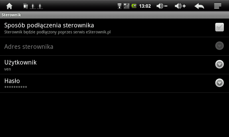 Menu podłączania